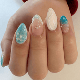 SHEIN 24pcs Short Almond Shaped 3D Gel Ocean Beach Floral Patterns Press On Nails Press On Nails - XOXO cosmetics