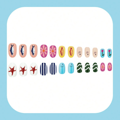 SHEIN 24pcs Summer Ocean Dolphin Starfish Floral Striped Press On Nails Press On Nails - XOXO cosmetics