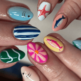SHEIN 24pcs Summer Ocean Dolphin Starfish Floral Striped Press On Nails Press On Nails - XOXO cosmetics