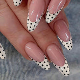 SHEIN 24pcs White Wide-Border French-Style Fashion Polka Dot Press On Nails Press On Nails - XOXO cosmetics
