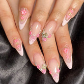 SHEIN 3D Rhinestone & White Bow & Metal Butterfly & Pink Flower Press On Nails Press On Nails - XOXO cosmetics