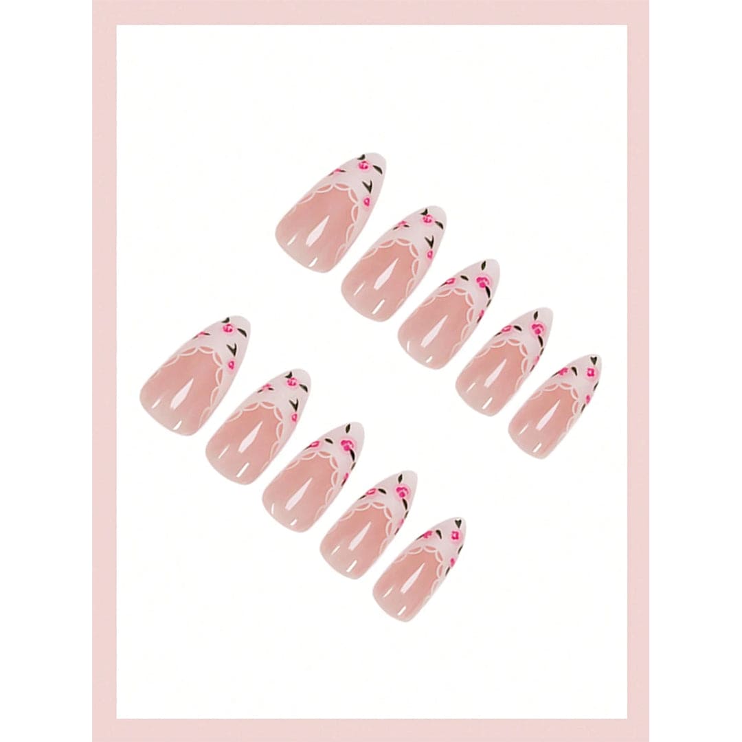 SHEIN Flowers Designs Chic Medium Almond Press On Nails Press On Nails - XOXO cosmetics