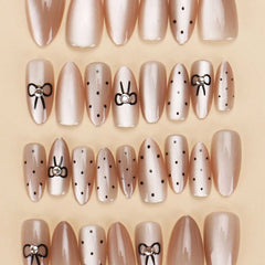 SHEIN French Nude Skin Polka Dot Bow Press On Nails Press On Nails - XOXO cosmetics