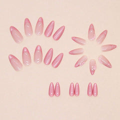 SHEIN French Style Pink Cat Eye & Small Flower Press On Nails Press On Nails - XOXO cosmetics