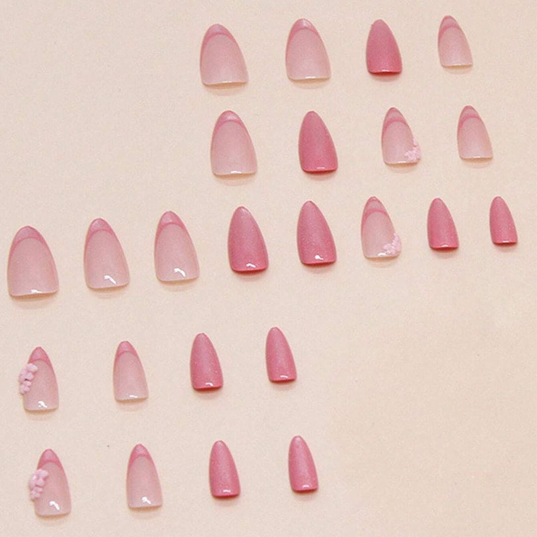 SHEIN French Style Pink Cat Eye & Small Flower Press On Nails Press On Nails - XOXO cosmetics