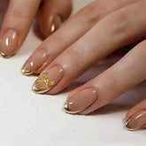 SHEIN Glossy Pink & Golden French Press On Nails Press On Nails - XOXO cosmetics