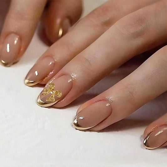 SHEIN Glossy Pink & Golden French Press On Nails Press On Nails - XOXO cosmetics
