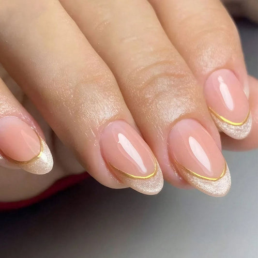 SHEIN Minimalist Golden Line Almond Press On Nails Press On Nails - XOXO cosmetics