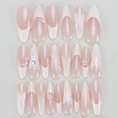 SHEIN Pearl Bow Medium Almond Shaped Press On Nails Press On Nails - XOXO cosmetics