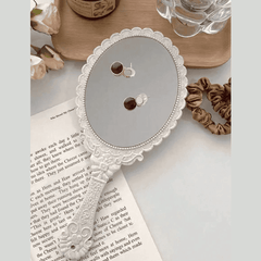 SHEIN Retro Pattern Handheld Mirror Makeup Tools - XOXO cosmetics