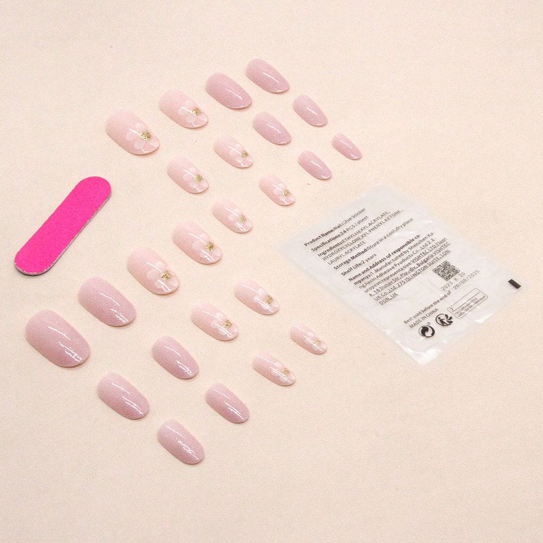 SHEIN Short Shimmer Flower & Star Oval Shape Press On Nails Press On Nails - XOXO cosmetics