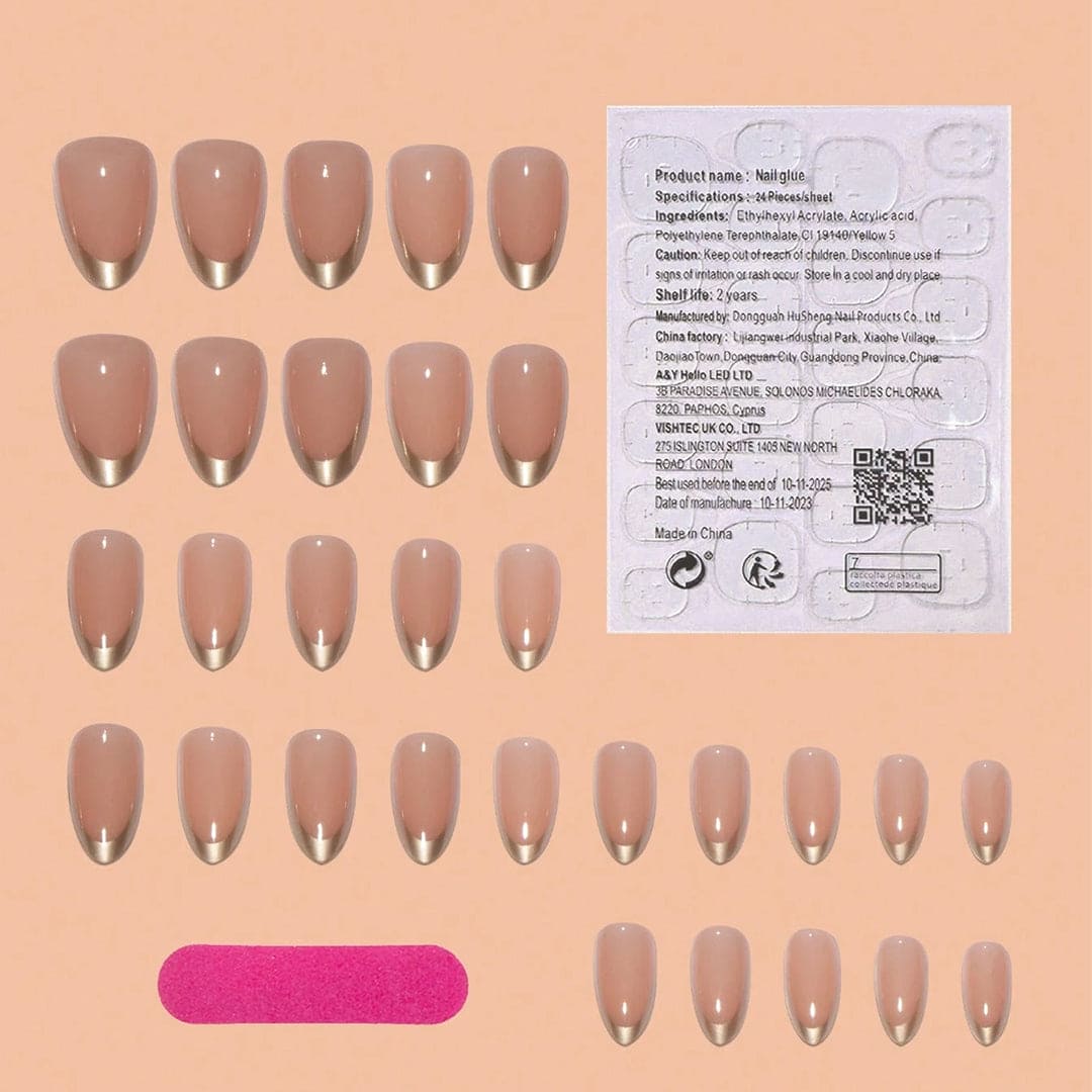SHEIN Simple & Elegant Almond Gold French Style Press On Nails Press On Nails - XOXO cosmetics