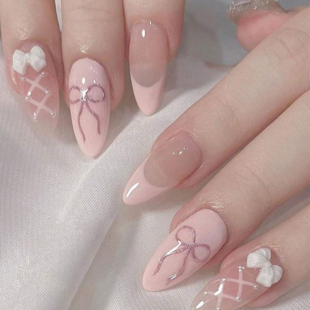 SHEIN Sweet 3D Pink Bow Short Almond Shape Press On Nails Press On Nails - XOXO cosmetics
