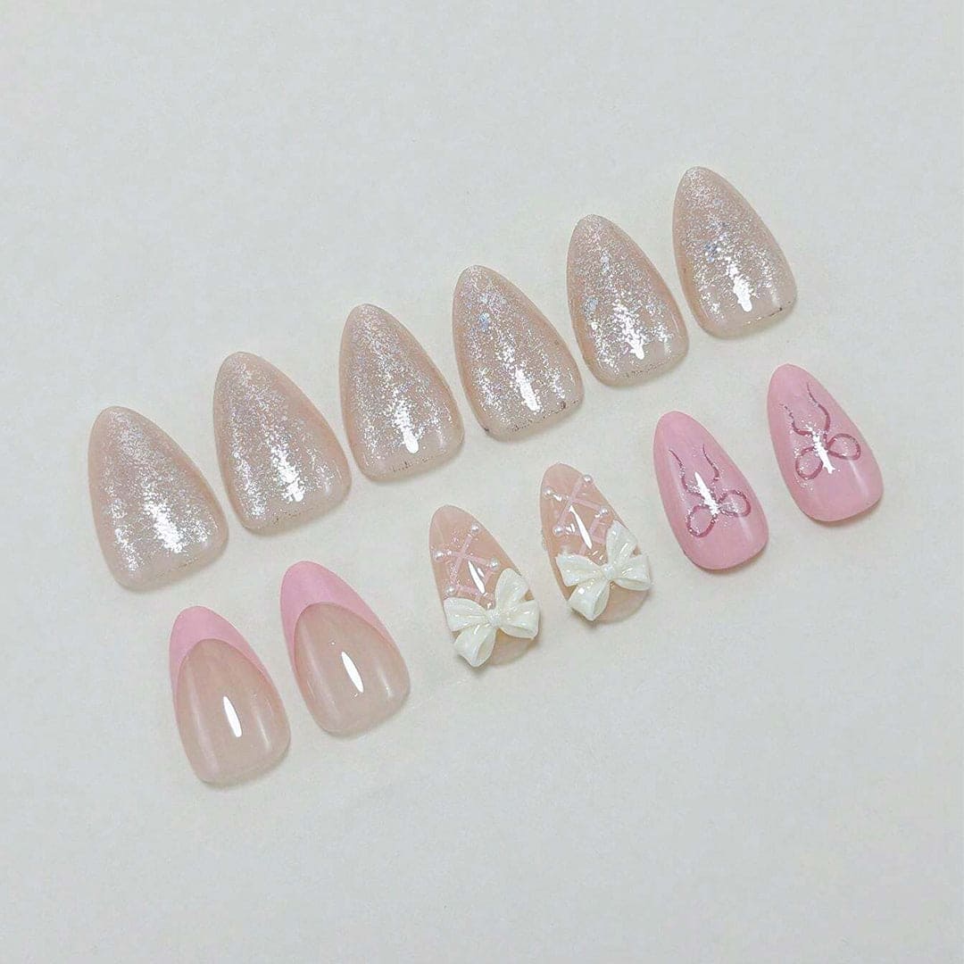 SHEIN Sweet 3D Pink Bow Short Almond Shape Press On Nails Press On Nails - XOXO cosmetics