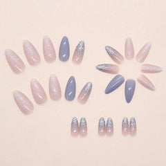 SHEIN Transparent Glittery Blue Long Almond Shaped Press On Nails Press On Nails - XOXO cosmetics