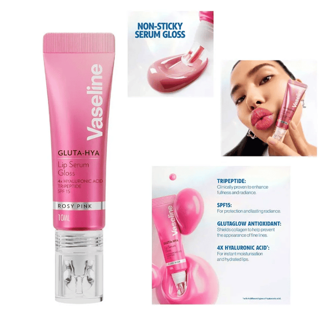 Vaseline Gluta-Hya Lip Serum Gloss - Rosy Pink - 10ml