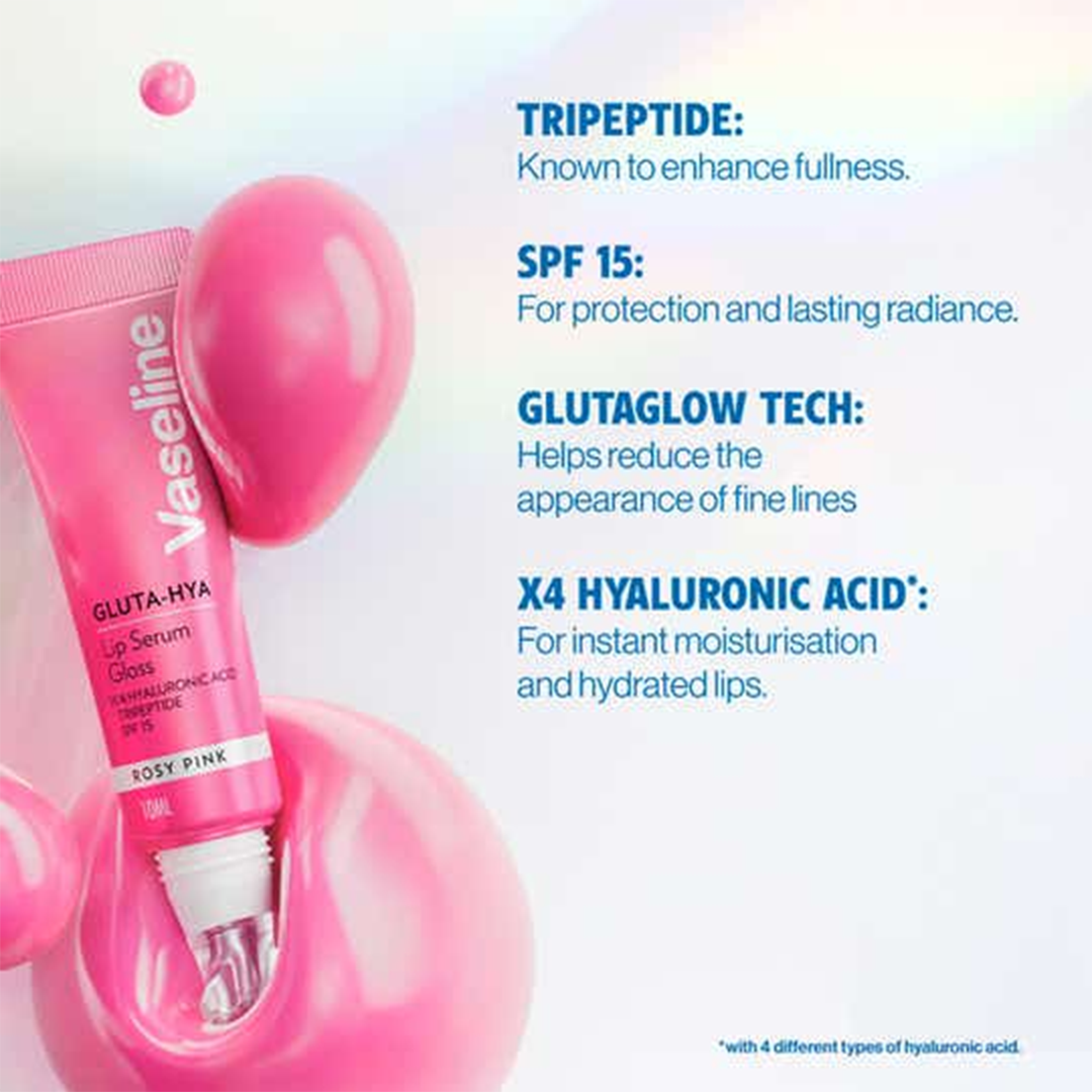 Vaseline Gluta-Hya Lip Serum Gloss - Rosy Pink - 10ml
