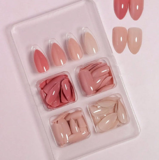 96 Pcs Pink Nude Combined Autumn and Winter Nude Solid Shiny Colors Press on Nails