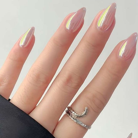 24pcs Pointed Almond Shape False Nails With Aurora Effect & Mermaid Design