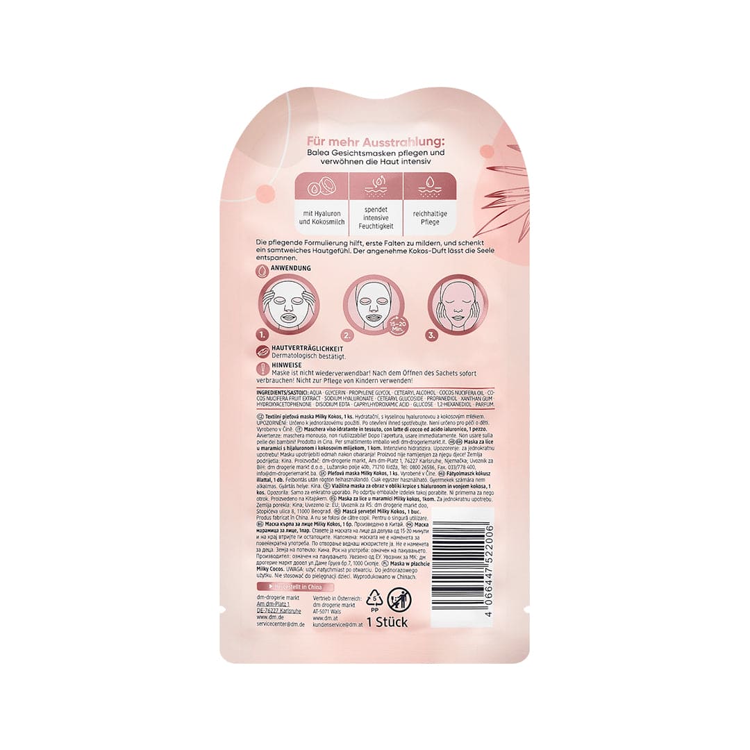 Balea Milky Coconut Sheet Mask Face Mask - XOXO cosmetics