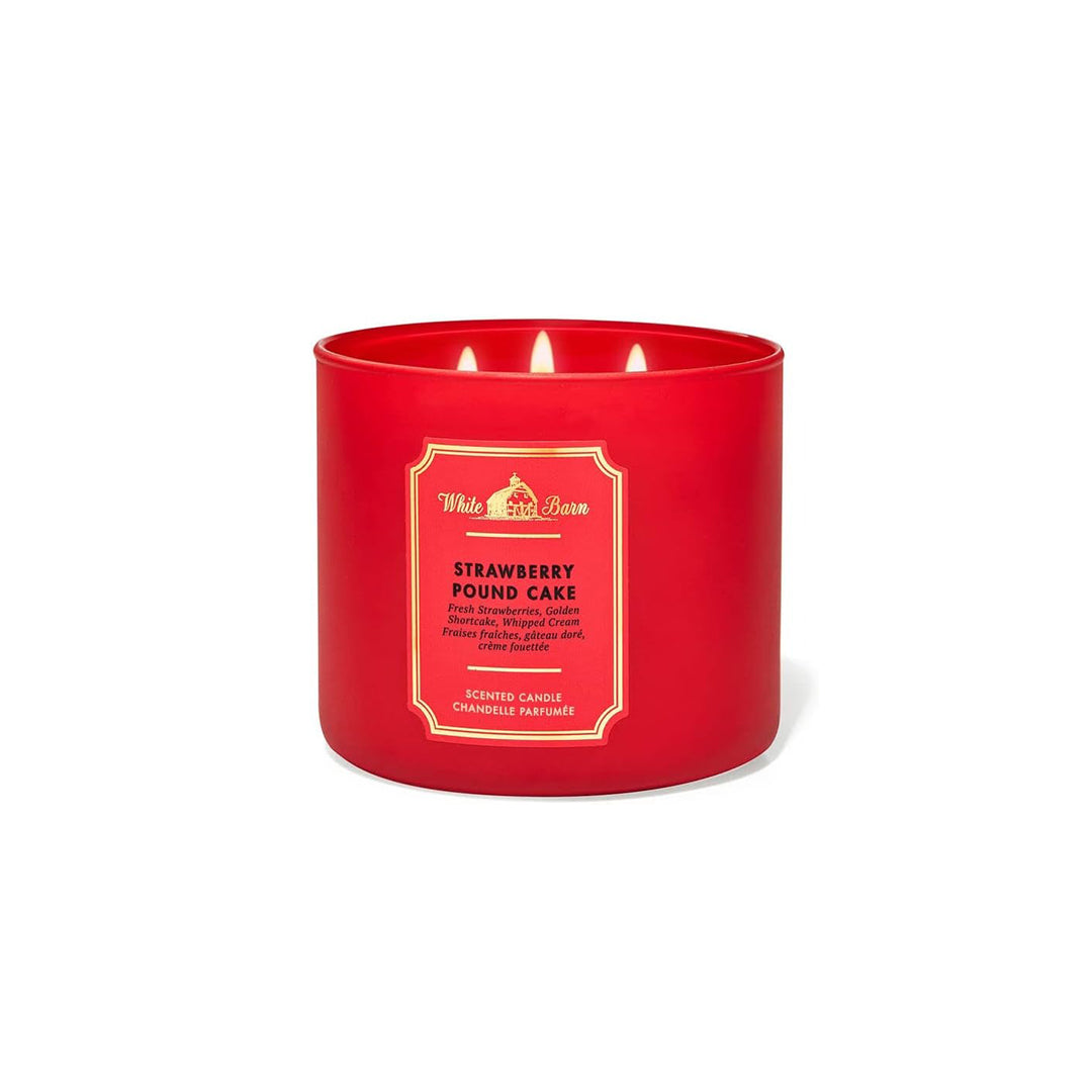 Bath & Body Works Strawberry Pound Cake 3-Wick Candle - Gulf Edition Candles - XOXO cosmetics