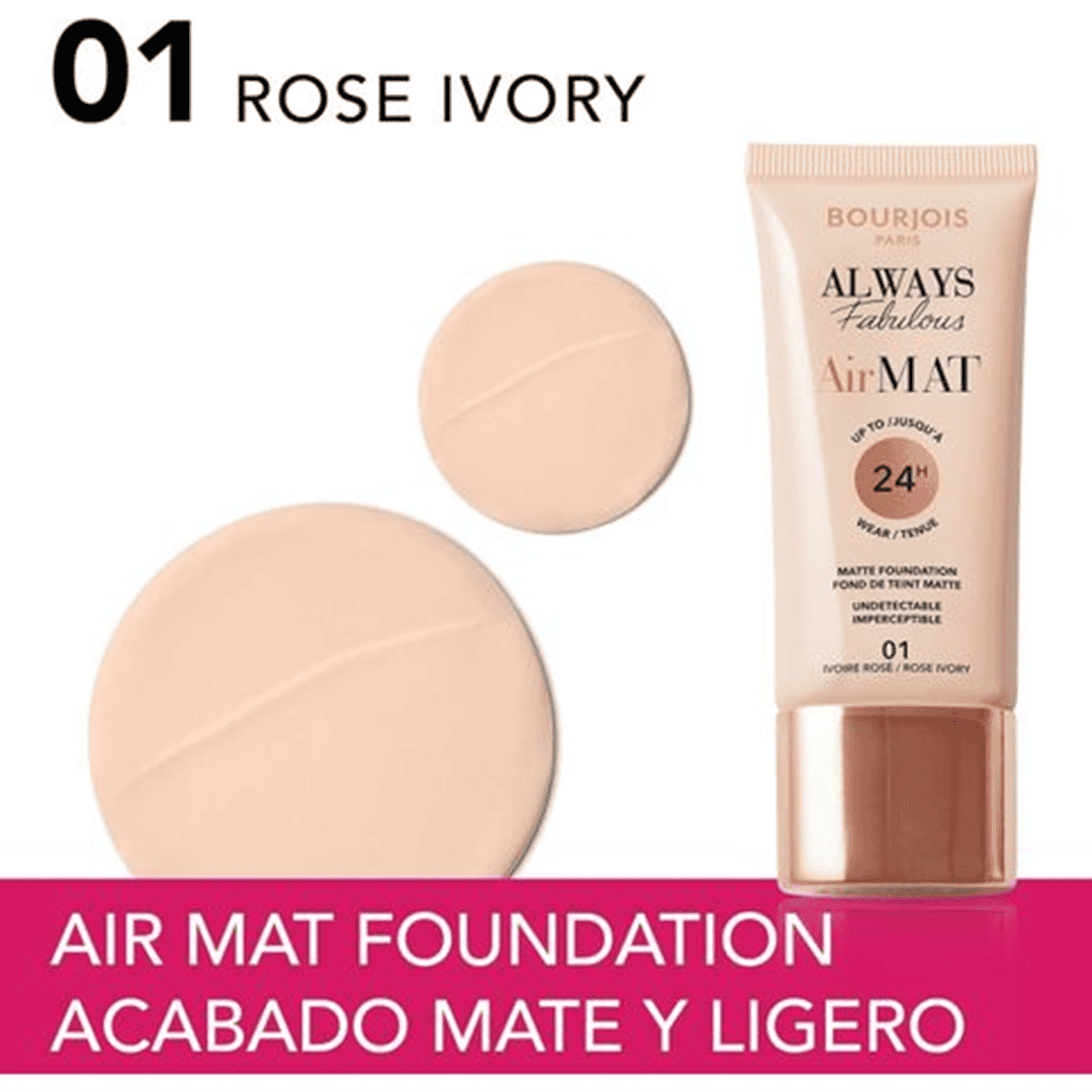 Bourjois Always Fabulous Air Mat 24H Foundation - 01 Rose Ivory Foundation - XOXO cosmetics