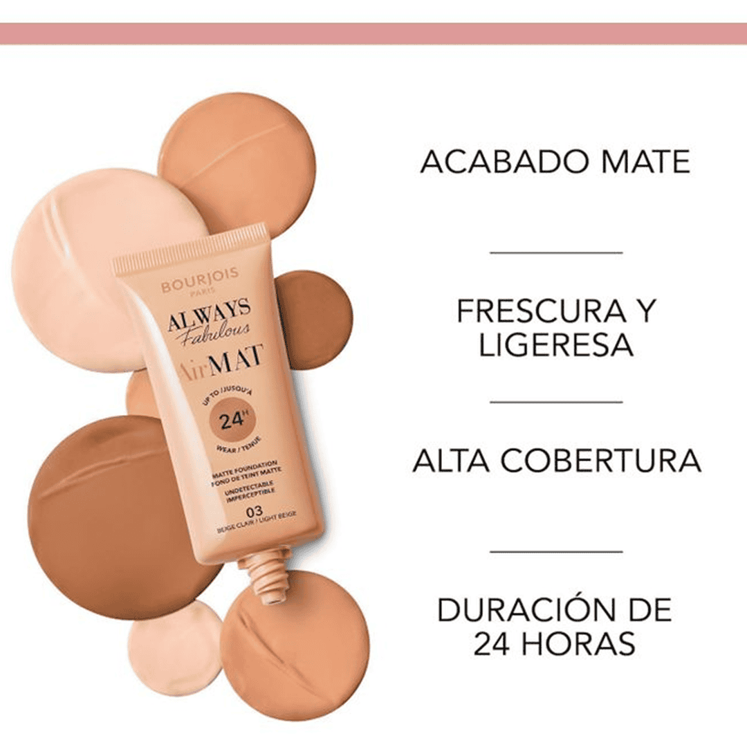 Bourjois Always Fabulous Air Mat 24H Foundation - 01 Rose Ivory Foundation - XOXO cosmetics