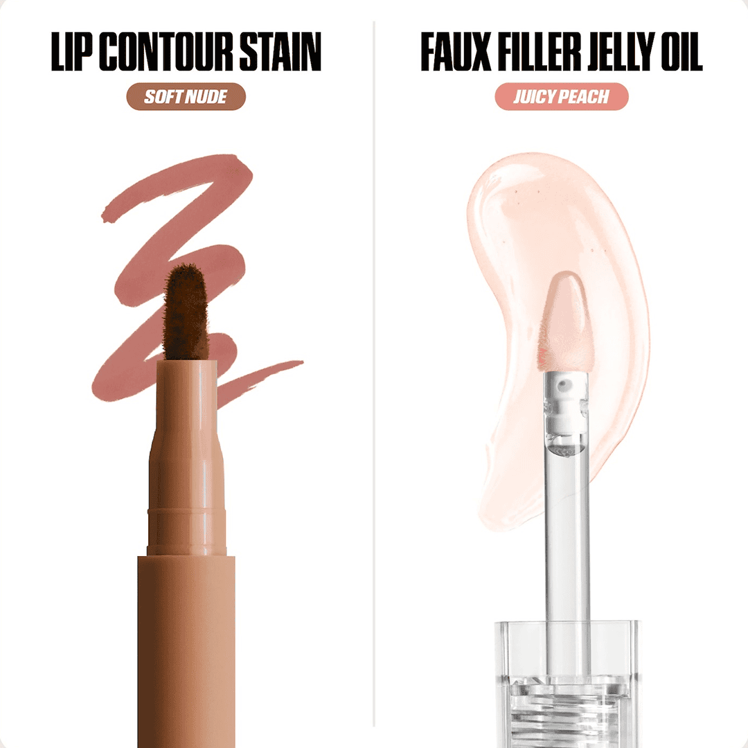 Huda Beauty Makeout Sesh Lip Duo - Peachy Nudes Lip Kit - XOXO cosmetics