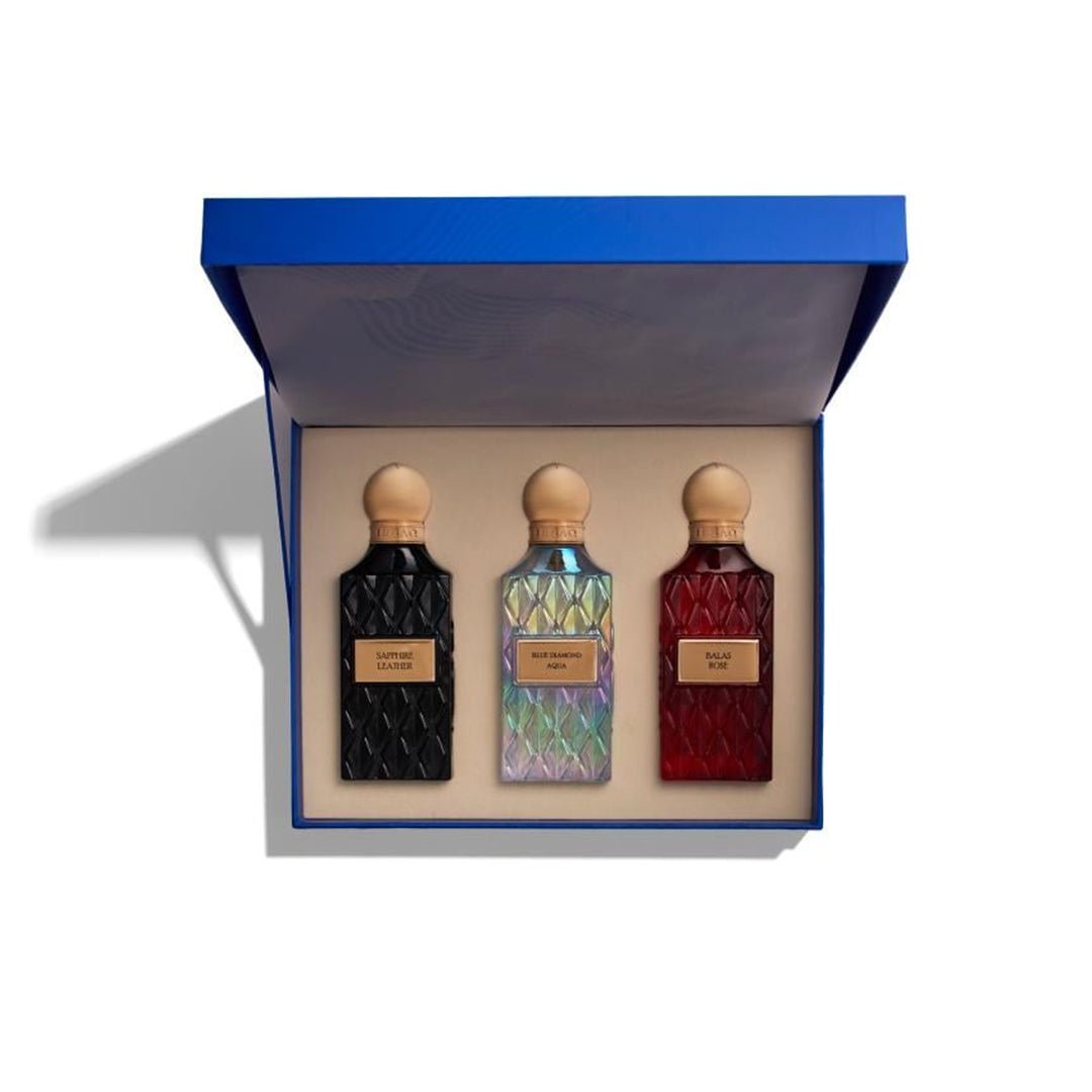 IBRAQ Diamond Collection 1 Balas Rose - Blue Aqua - Sappire Leather Perfume Set - XOXO cosmetics