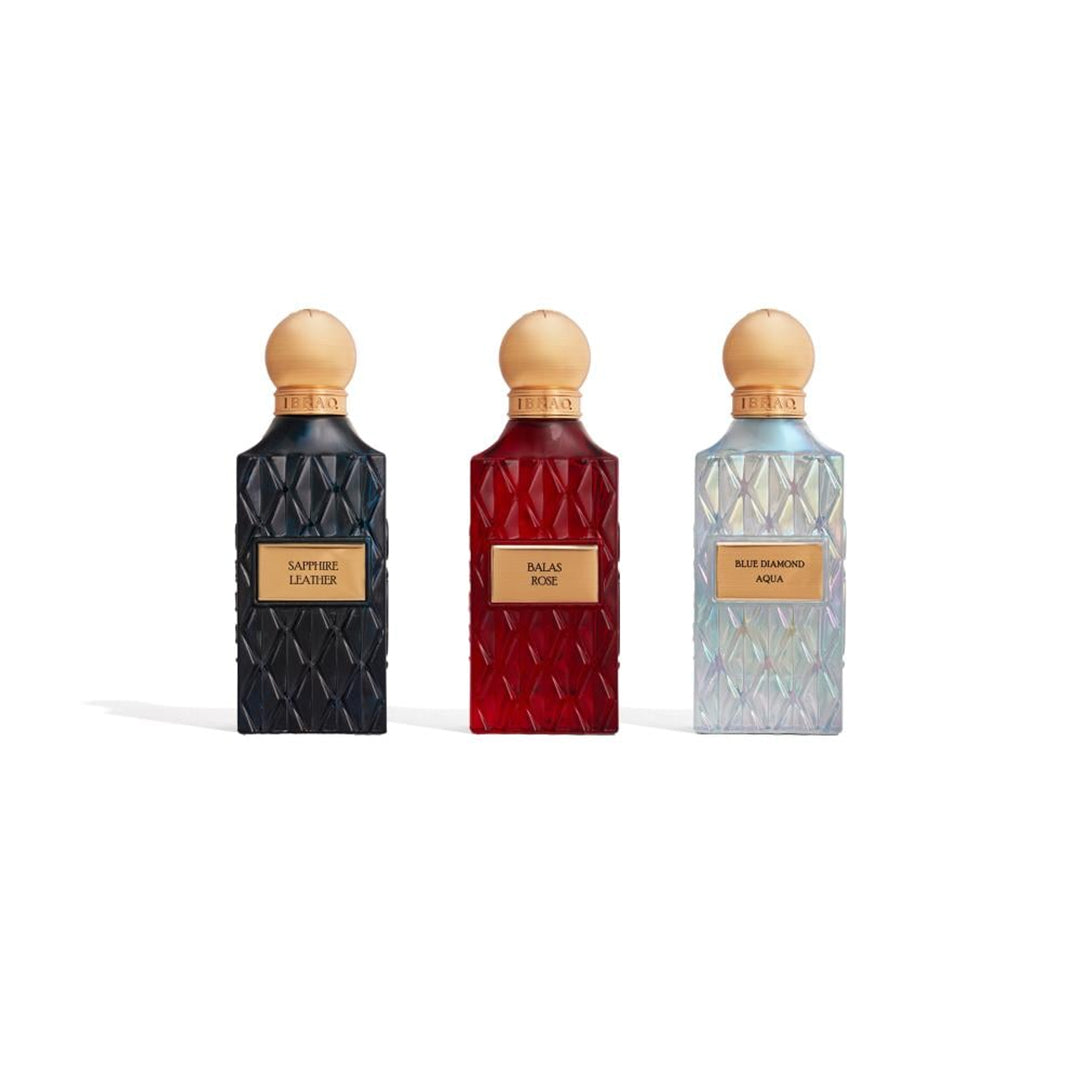 IBRAQ Diamond Collection 1 Balas Rose - Blue Aqua - Sappire Leather Perfume Set - XOXO cosmetics