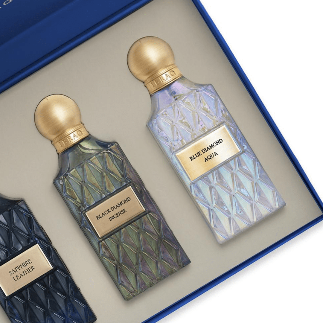 IBRAQ Diamond Collection Black Incense - Blue Aqua - Sapphire Leather Perfume Set - XOXO cosmetics