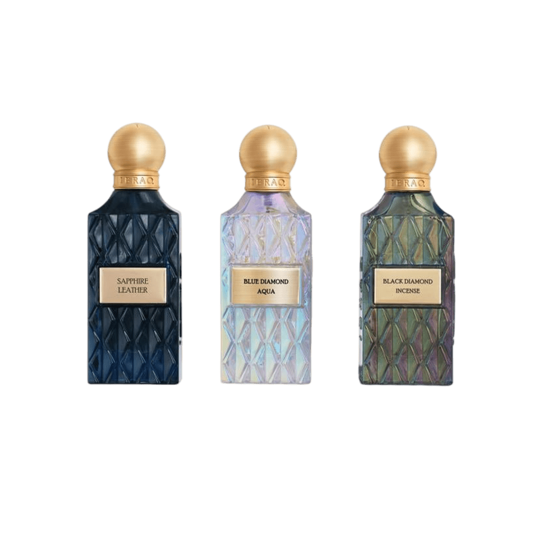 IBRAQ Diamond Collection Black Incense - Blue Aqua - Sapphire Leather Perfume Set - XOXO cosmetics