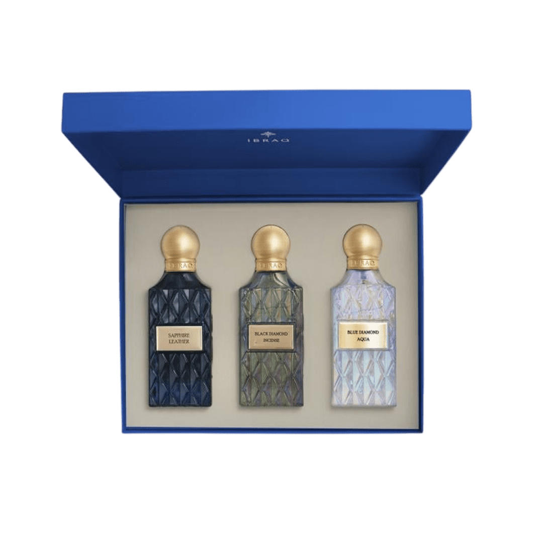 IBRAQ Diamond Collection Black Incense - Blue Aqua - Sapphire Leather Perfume Set - XOXO cosmetics