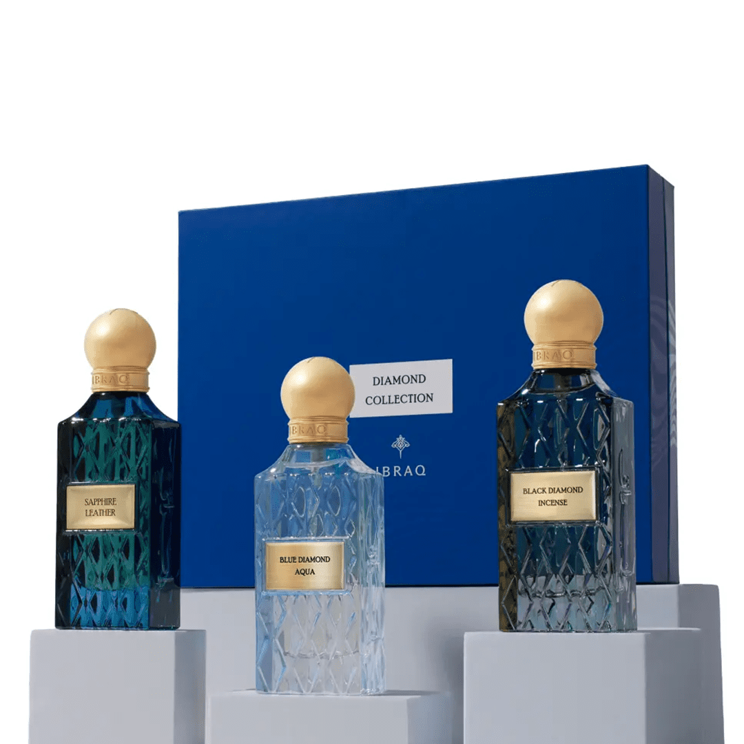 IBRAQ Diamond Collection Black Incense - Blue Aqua - Sapphire Leather Perfume Set - XOXO cosmetics