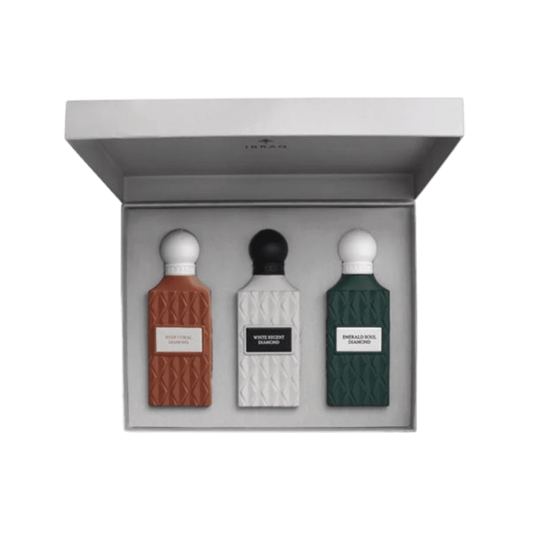IBRAQ Diamond Collection Emerald Soul - White Regent - Nude Coral Perfume Set - XOXO cosmetics