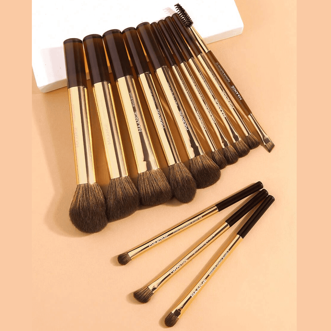 MAANGE 13Pcs Aluminum Tube Durable Multi-Functional Travel Makeup Brush Set + Cosmetics Bag Makeup Tools - XOXO cosmetics