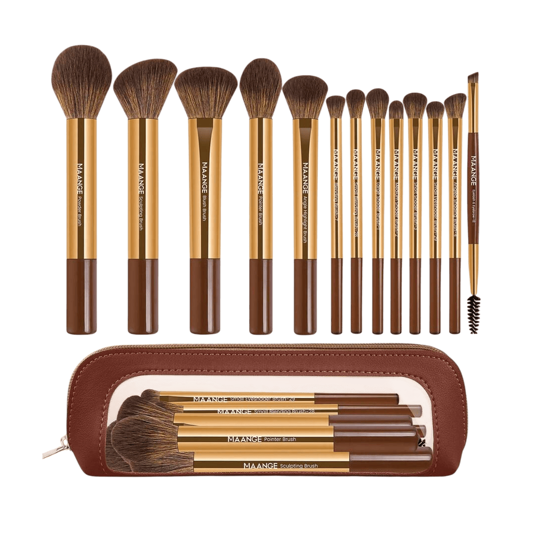 MAANGE 13Pcs Aluminum Tube Durable Multi-Functional Travel Makeup Brush Set + Cosmetics Bag Makeup Tools - XOXO cosmetics