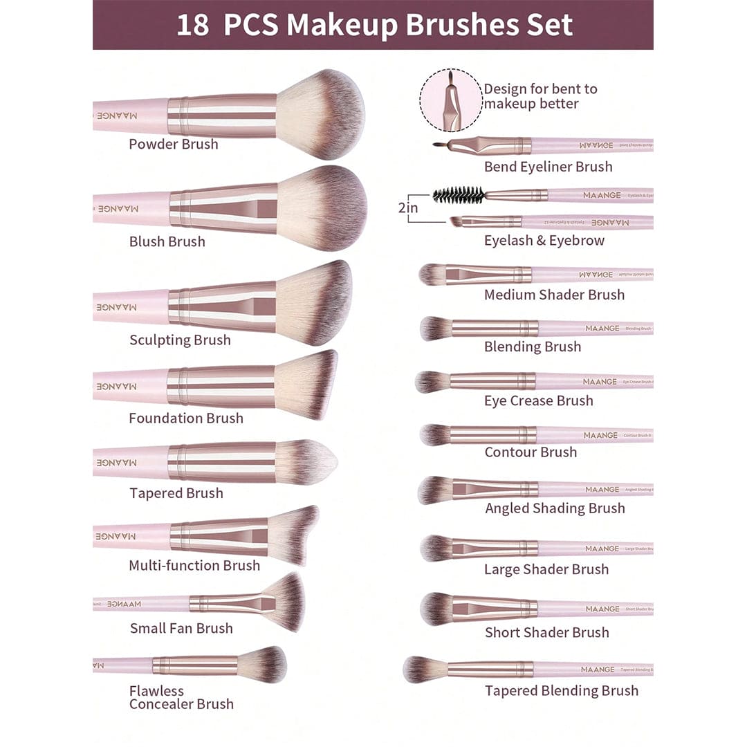 MAANGE 18Pcs Makeup Brush Set + 1 Brush Egg + 1 Velvet Pouch Makeup Tools - XOXO cosmetics
