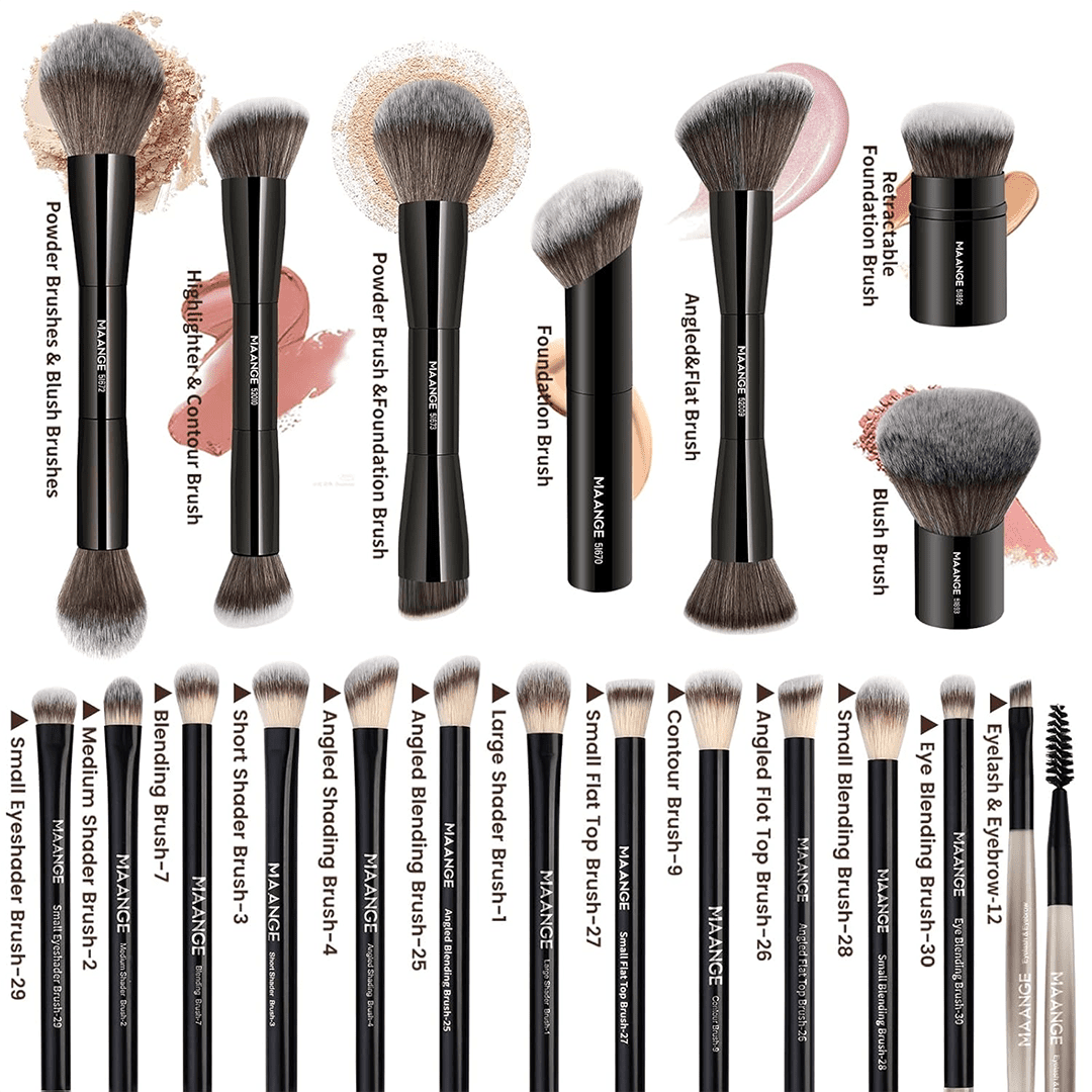 MAANGE 20Pcs Professional Makeup Brushes + 1pc Powder Puff Balck Makeup Tools - XOXO cosmetics
