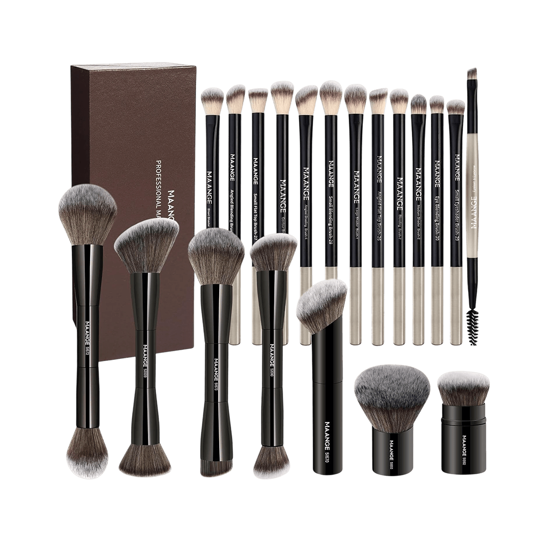 MAANGE 20Pcs Professional Makeup Brushes + 1pc Powder Puff Balck Makeup Tools - XOXO cosmetics