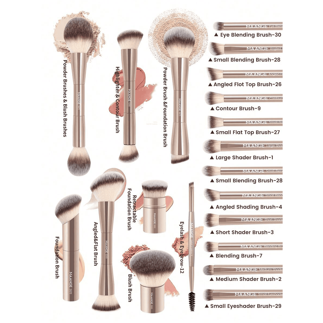 MAANGE 20Pcs Professional Makeup Brushes + 1pc Powder Puff Makeup Tools - XOXO cosmetics