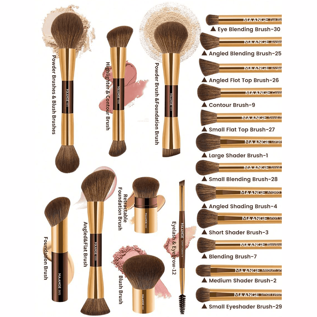MAANGE 20Pcs Professional Makeup Brushes + 1pc Powder Puff Makeup Tools - XOXO cosmetics