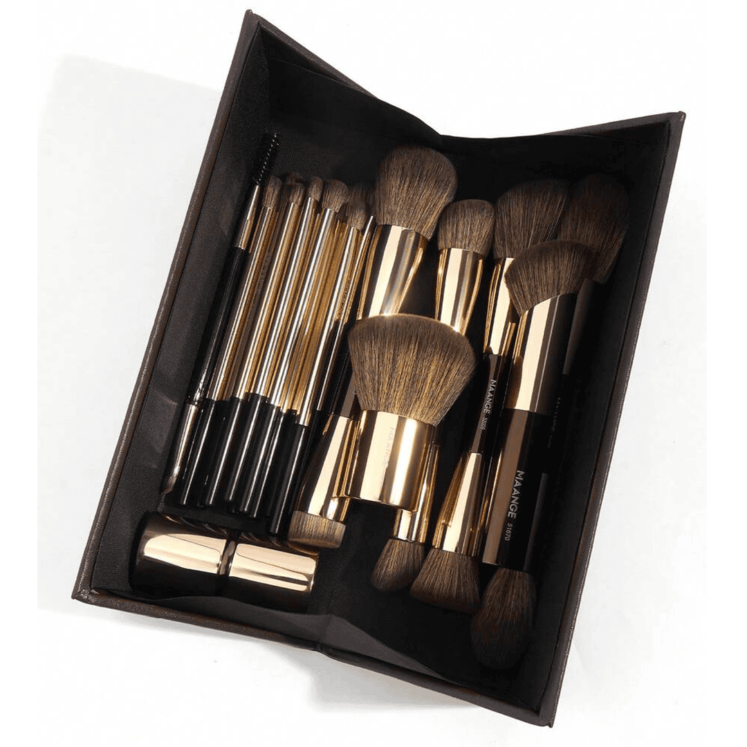 MAANGE 20pcs Professional Aluminum Tube Makeup Brushes & Sponge Puff Set + Storage Box Makeup Tools - XOXO cosmetics