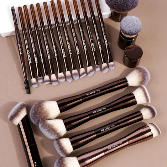 MAANGE 20pcs Professional Long Aluminum Tube Makeup Brush Set With Storage Bag Makeup Tools - XOXO cosmetics