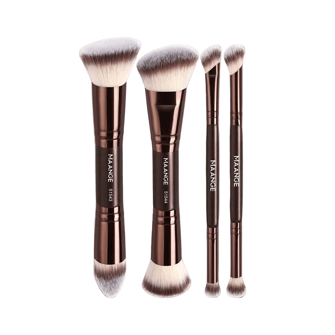 MAANGE 4Pcs Double Headed Soft Natural Synthetic Hair Cosmetic Brush Set Makeup Tools - XOXO cosmetics