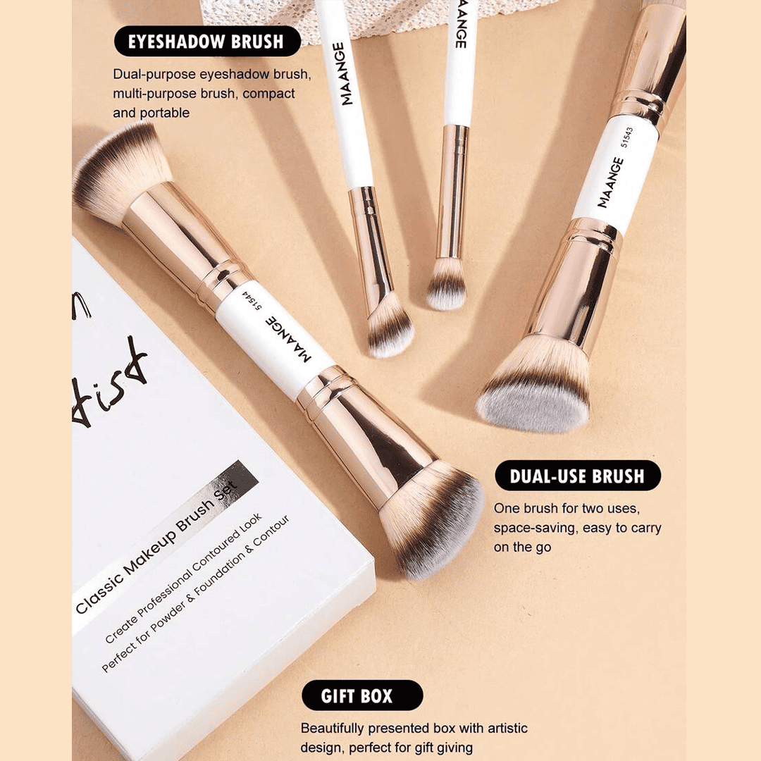 MAANGE 4pcs Dual-Ended Soft Natural Synthetic Makeup Brush Set White Makeup Tools - XOXO cosmetics