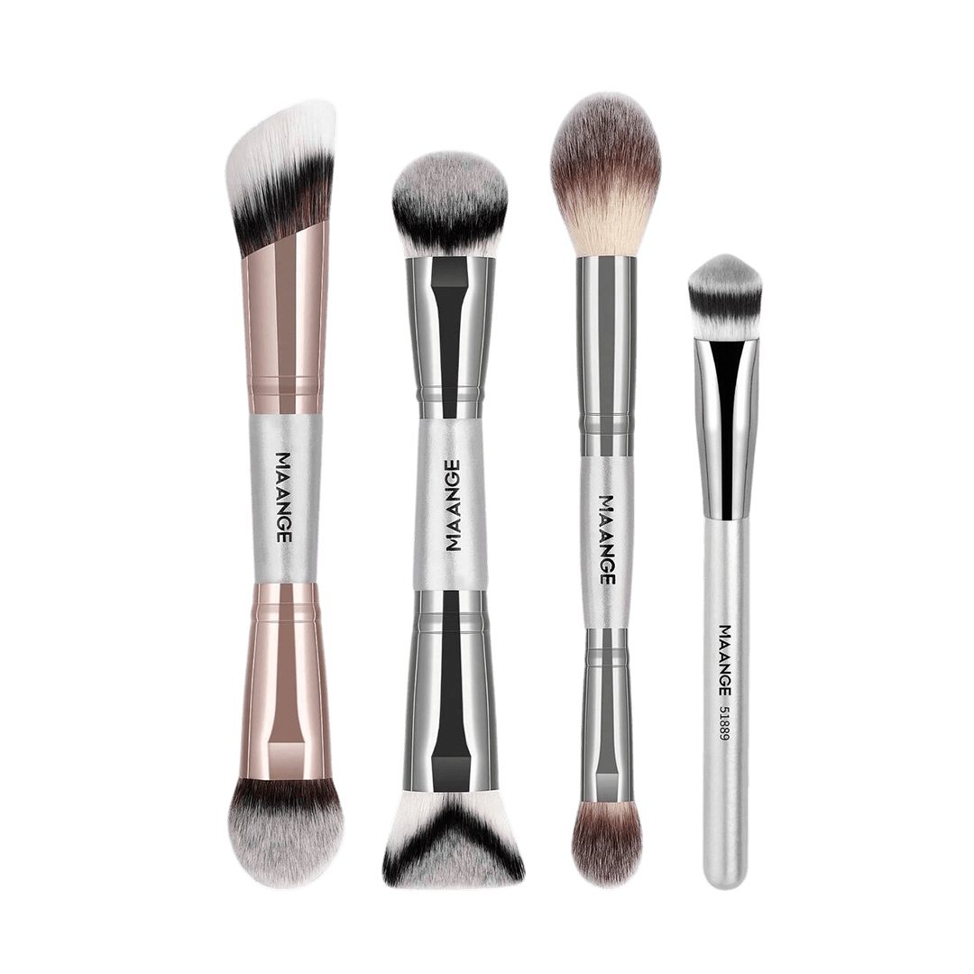 MAANGE 4pcs Dual-Ended Soft Natural Synthetic Makeup Brush Set Makeup Tools - XOXO cosmetics