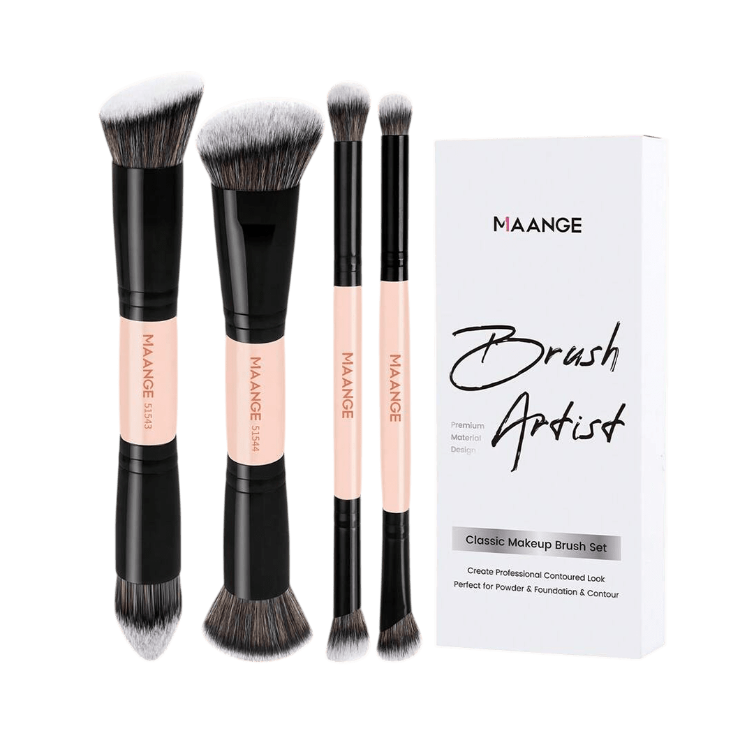 MAANGE 4pcs Dual-Ended Soft Natural Synthetic Makeup Brush Set Makeup Tools - XOXO cosmetics