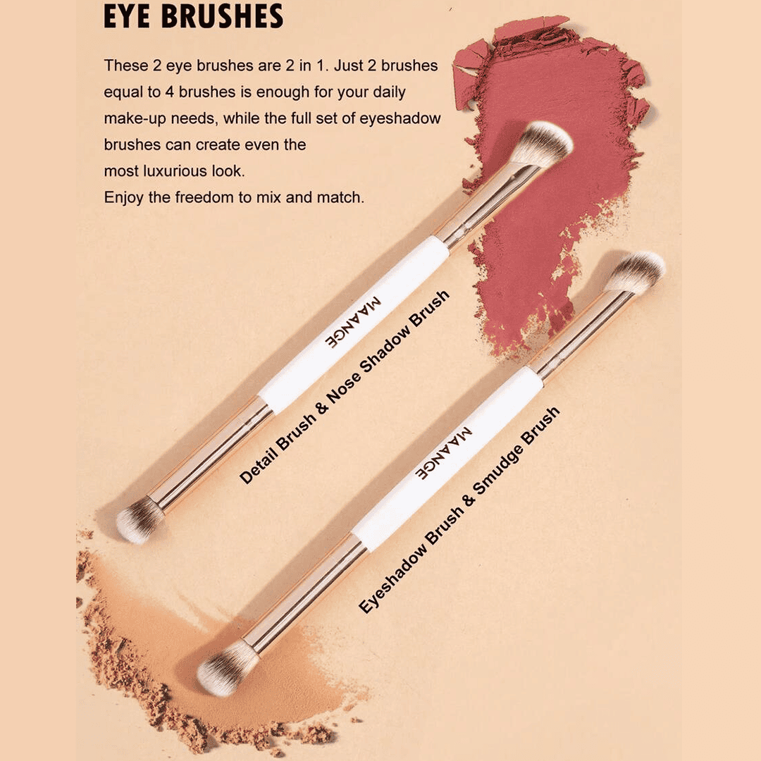 MAANGE 4pcs Dual-Ended Soft Natural Synthetic Makeup Brush Set White Makeup Tools - XOXO cosmetics