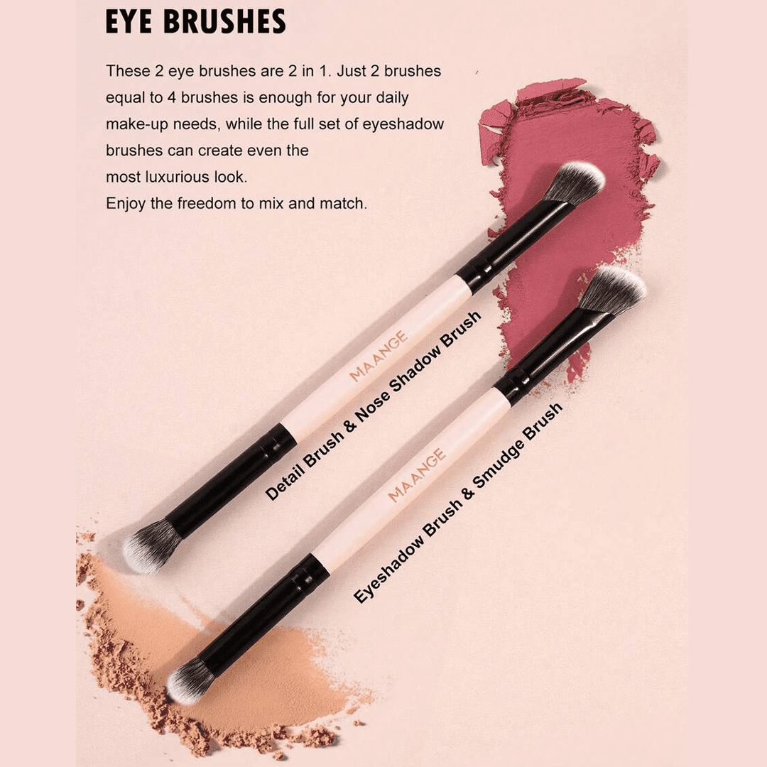 MAANGE 4pcs Dual-Ended Soft Natural Synthetic Makeup Brush Set Makeup Tools - XOXO cosmetics